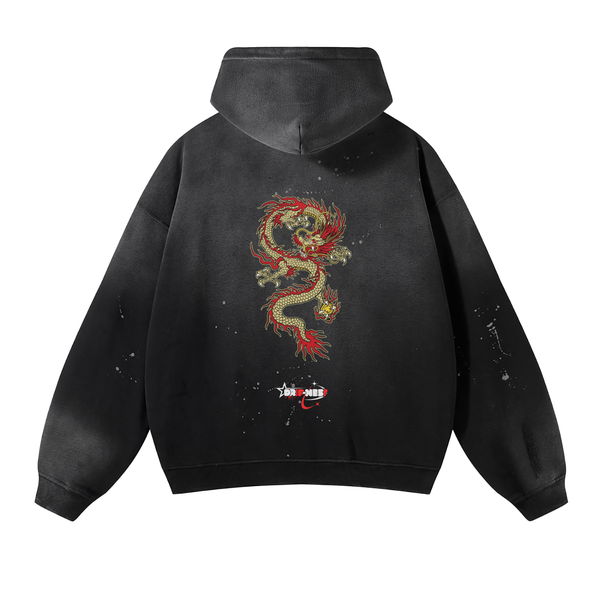 Vintage Wash Frayed Fleece Hoodie - 360 GSM